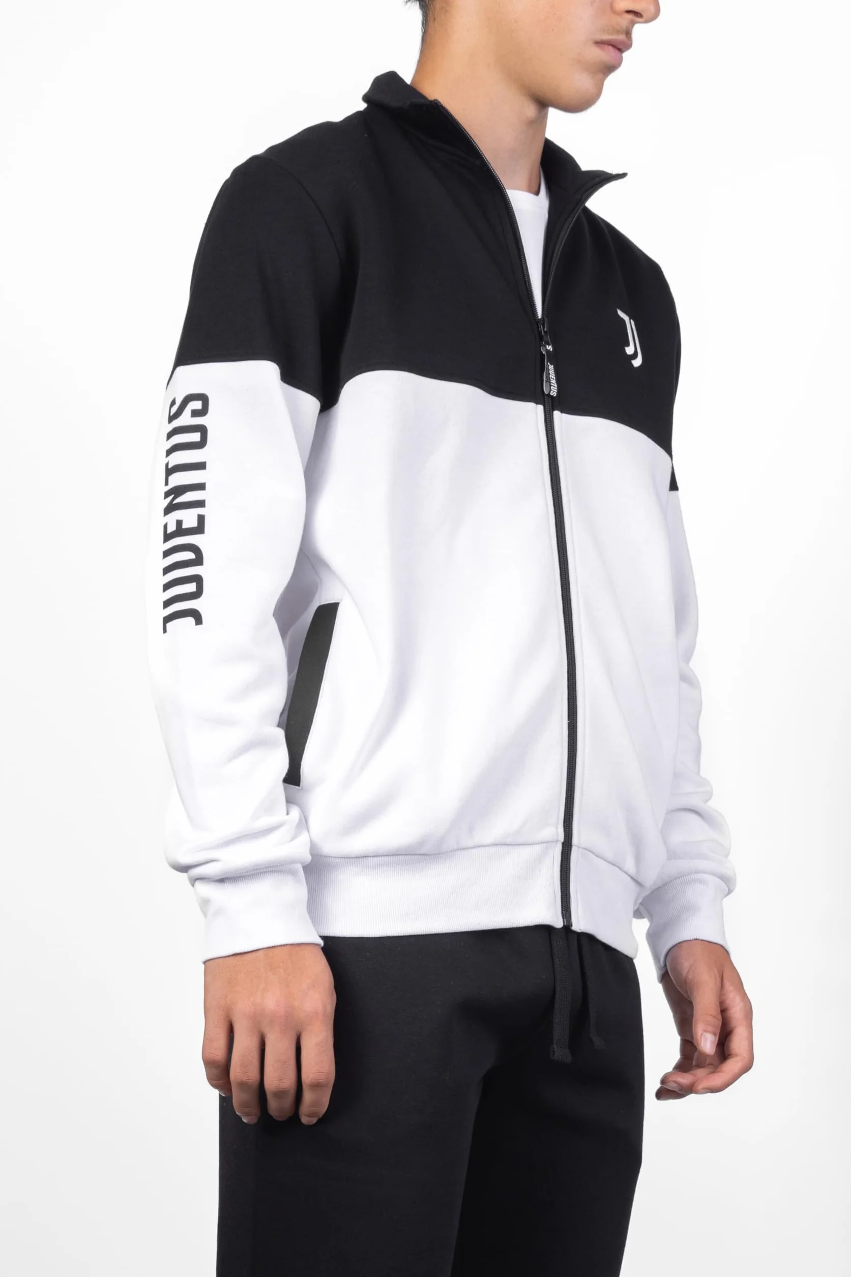 Juventus, Blusa Homewear in Felpa Garzata, Abbigliamento da Casa, Bianco e Nero con Logo della Juventus, in Cotone, Full Zip