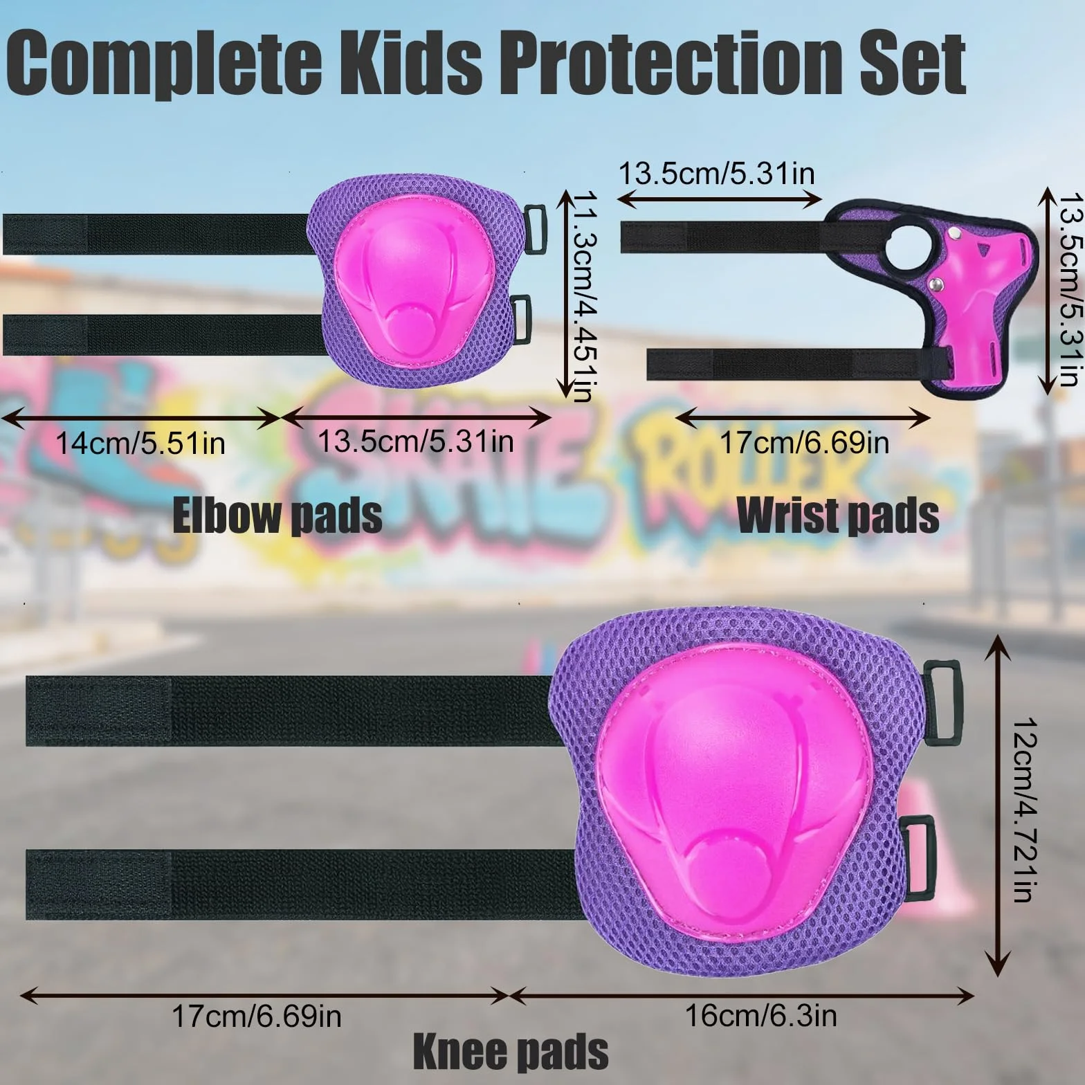 Kit Protezione Bambini 6 in 1, Ginocchiere Gomitiere Polsiere Regolabile, Attrezzatura Protettiva per Skateboard Pattinaggio Scooter Bicicletta