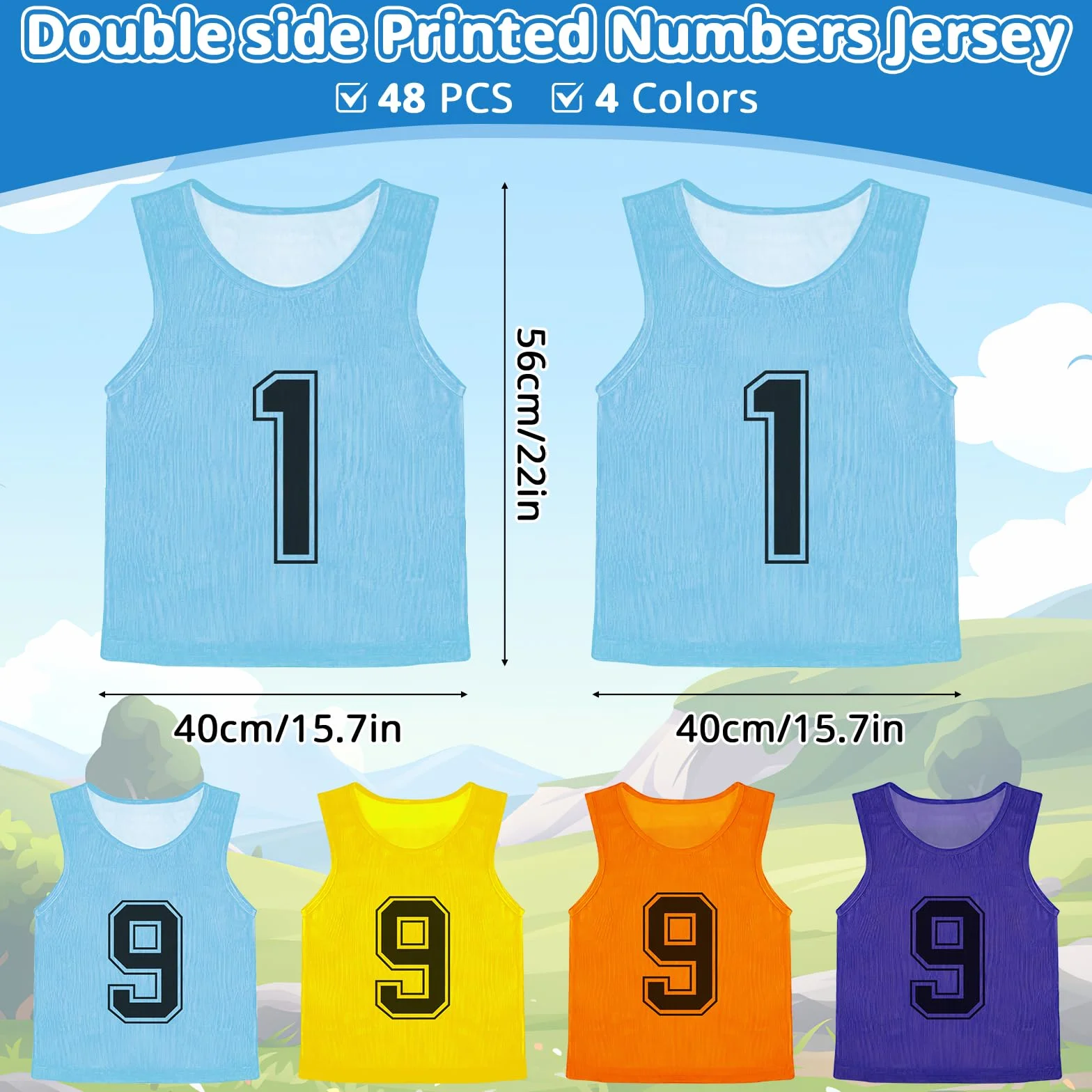 Pinnies Calcio Training Vest Mesh Numerato per Bambini Giovani 48 Pezzi