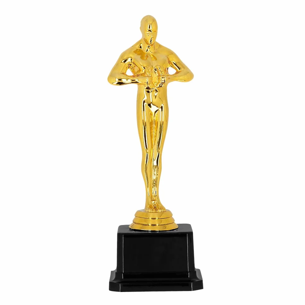 Boland Trofeo vincitore 21 cm plastica dorata base nera decorazione Hollywood festa tema VIP carnevale
