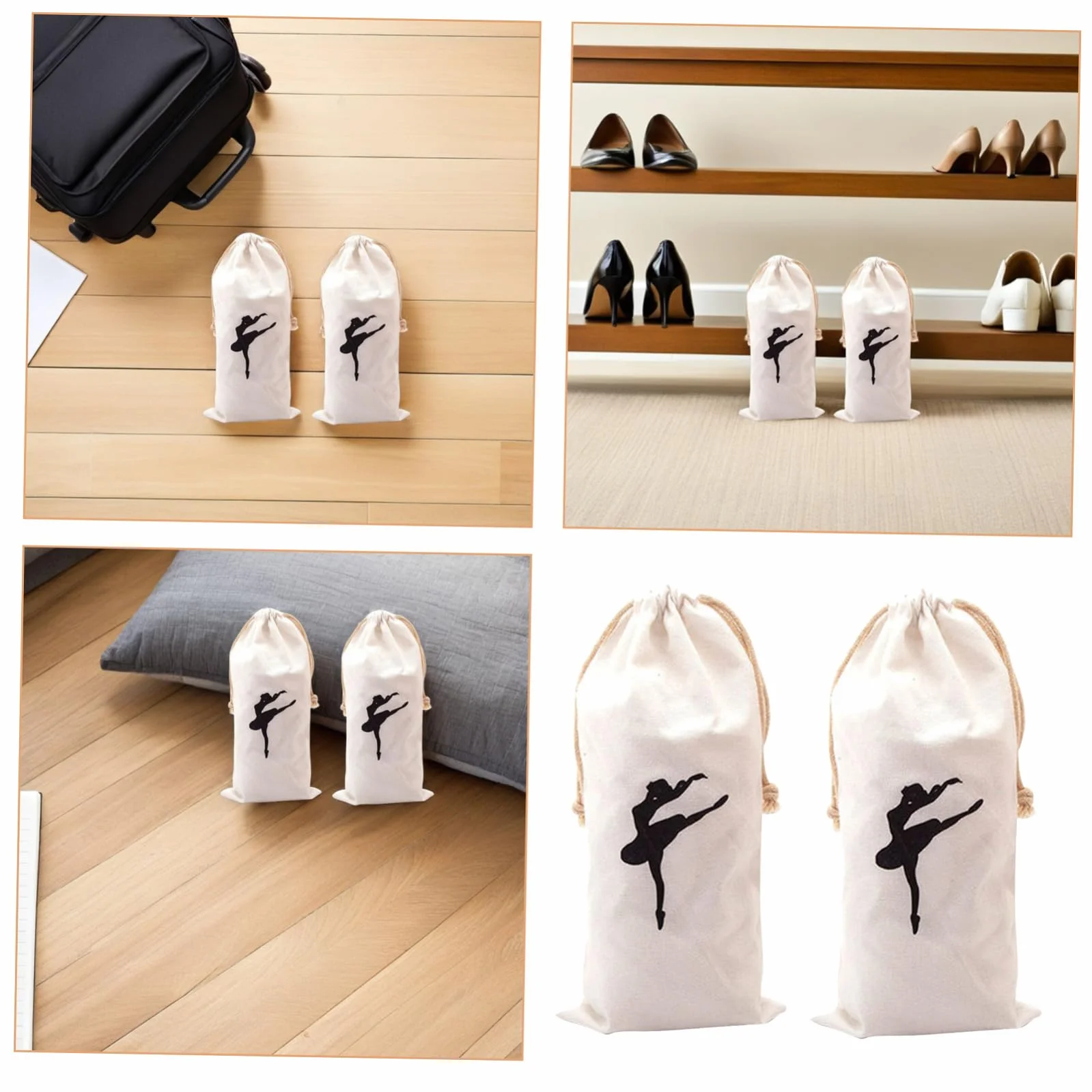 Borsa Porta Scarpe da Punta in Tela Bianca con Coulisse per Danza Classica e Balletto Sacchetto per Scarpette 10.6x5.1 Pollici