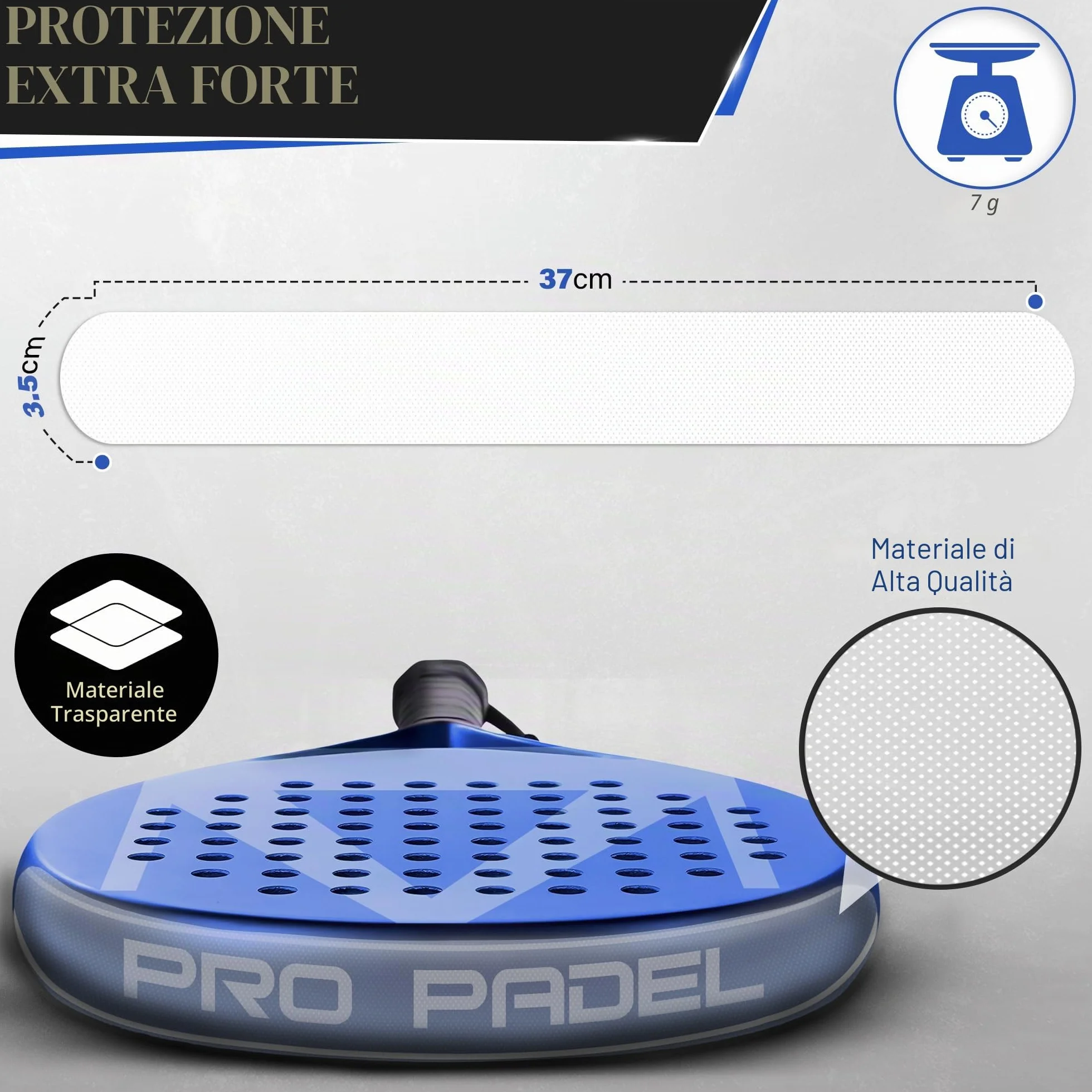 Protezione racchetta da paddle trasparente 3,5 x 37 cm PAKS DE 2