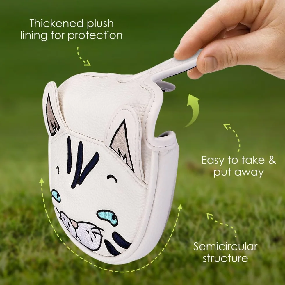 Copritesta per Mazze da Golf, Coprimazza Golf il Muso del Gatto, Copertura Mazze Impermeabile con Chiusura Magnetica, per Protezione Mazze, Putter da Fairway in Legno