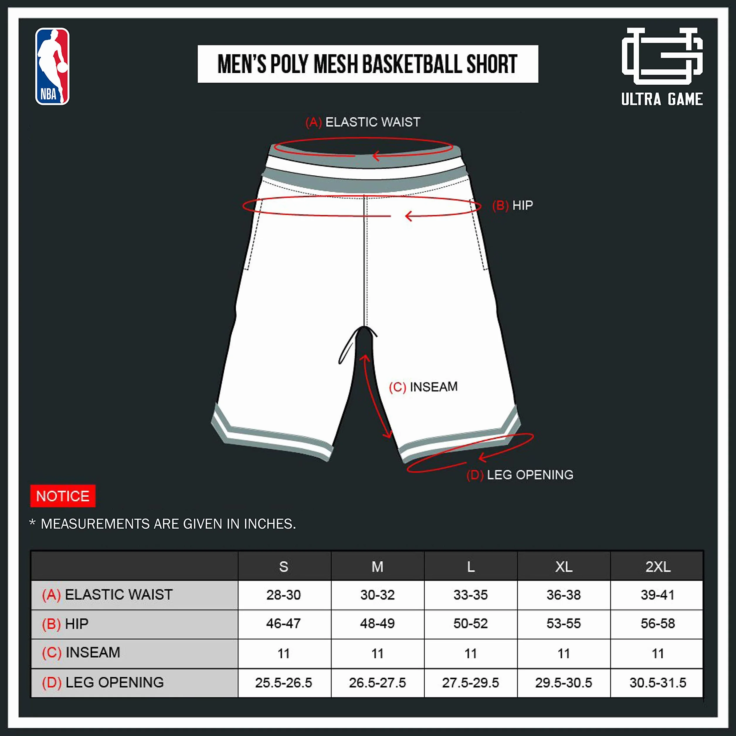 Ultra Game UNK NBA GSM3547F NBA Woven Team Logo Poly Mesh Basket Shorts Nero, Large