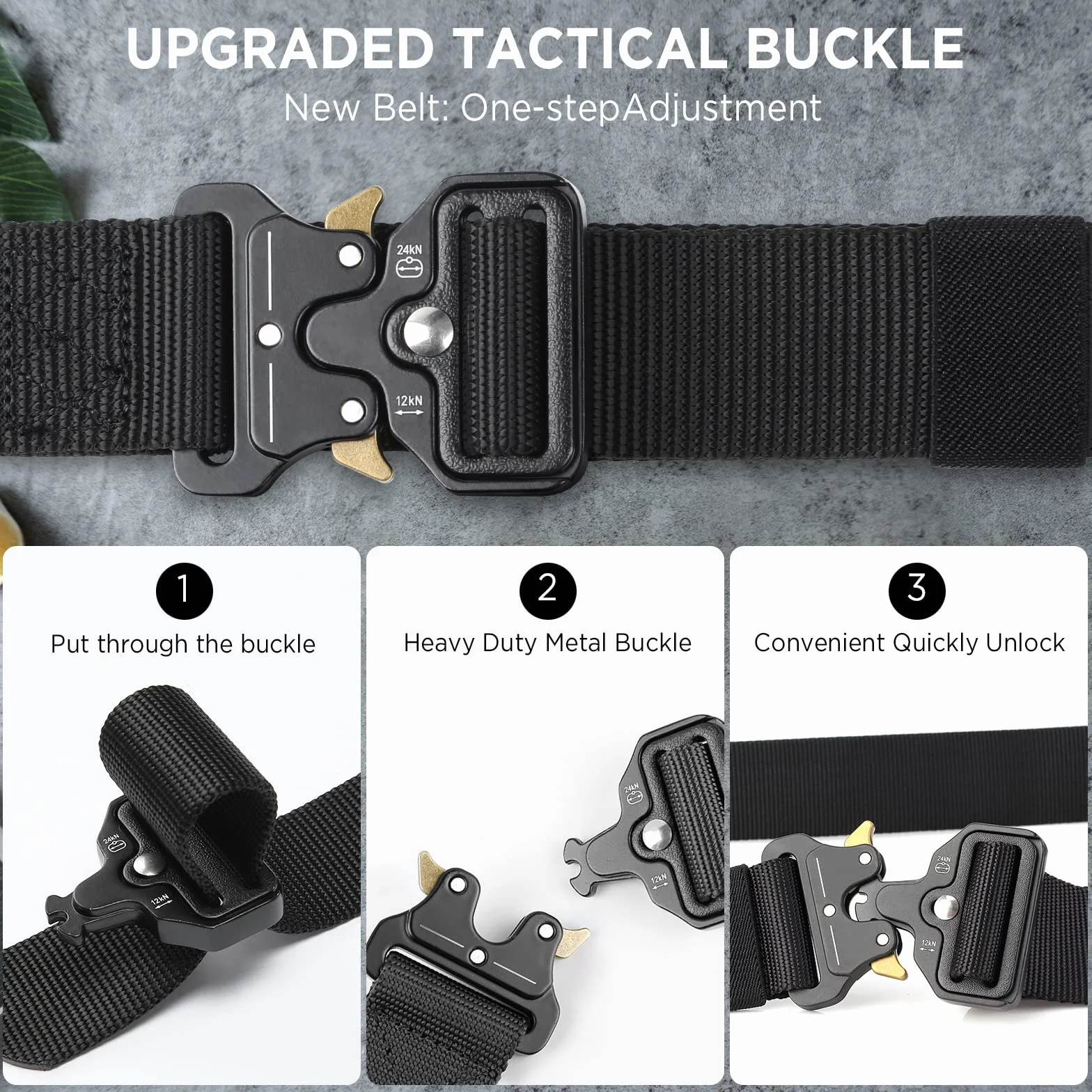 Cintura Tattica Regolabile 125cm Nylon Militare Esercito con Moschettone Portachiavi Fibbia Multifunzione per Caccia Camping Outdoor Trekking
