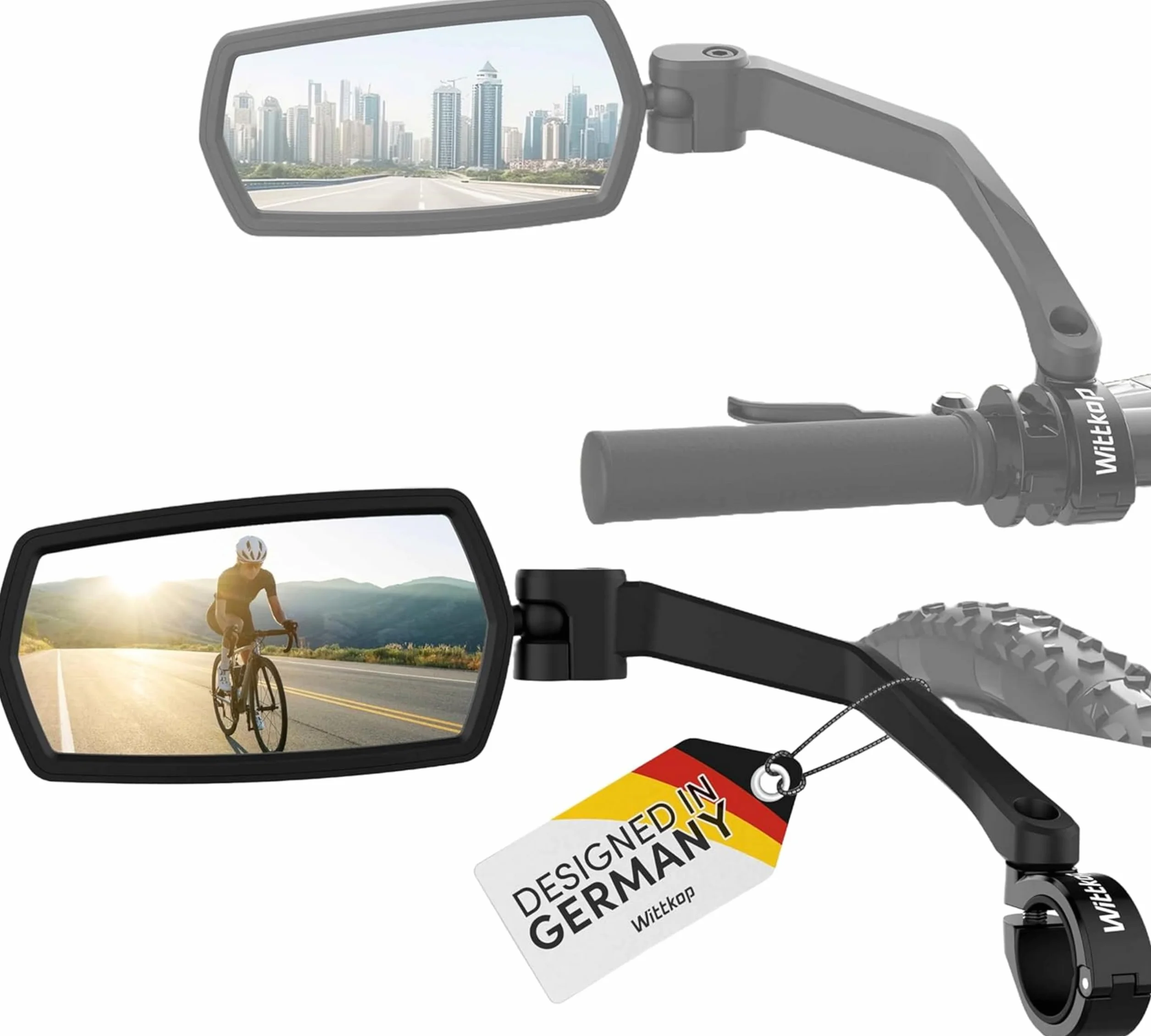 Specchietto convesso per bicicletta Wittkop ampio campo visivo HD ruotabile 360° infrangibile