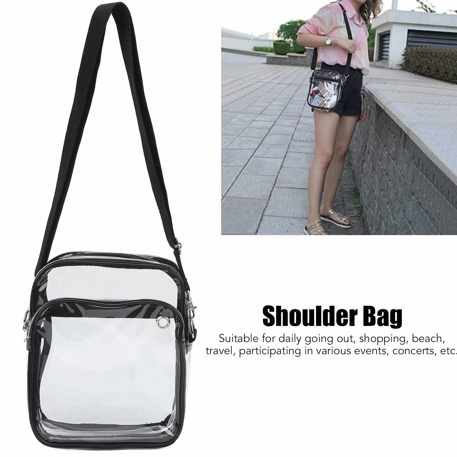 Borsa da Stadio Trasparente a Tracolla in PVC Antisporco Resistente all'Acqua
