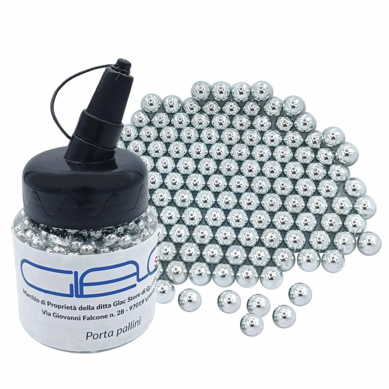 Pallini Softair Acciaio 6 mm 0,80 Grammi Calibrati Lucidati 1000 Pz con Porta Pallini
