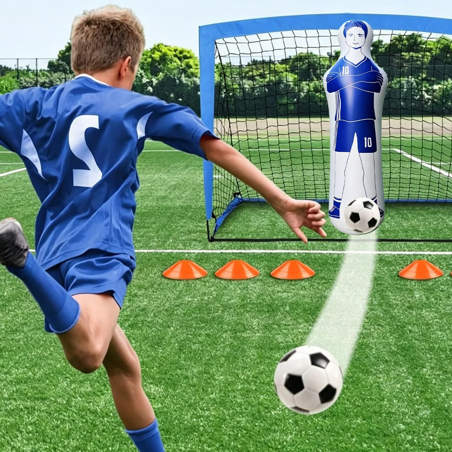 Aicharynic Bambola gonfiabile da calcio 40 x 160 cm, blu