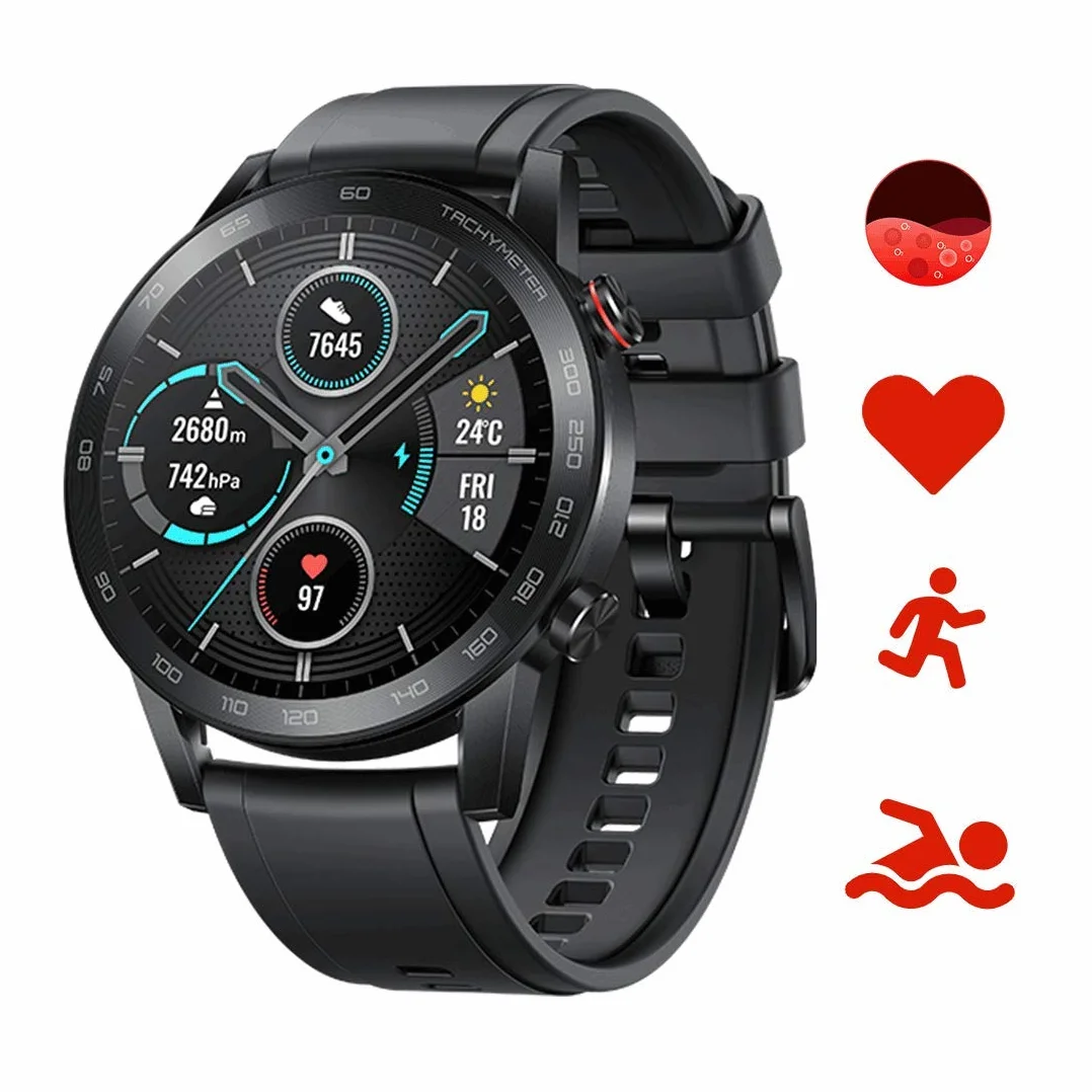 HONOR MagicWatch 2 46 mm SmartWatch GPS 5ATM frequenza cardiaca SpO2 chiamata Bluetooth nero