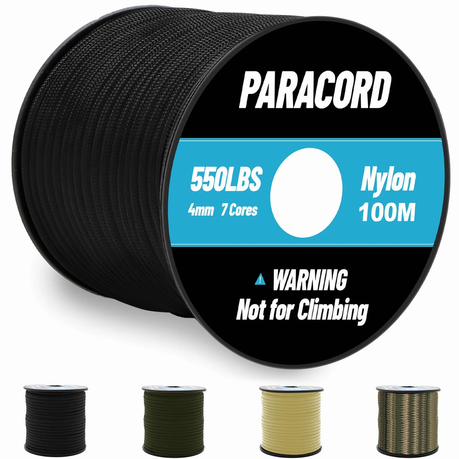 Paracord 550 Nylon Corda 4mm 7 Fili Tipo II Corda da Paracadute Cavo di Sopravvivenza, Nero