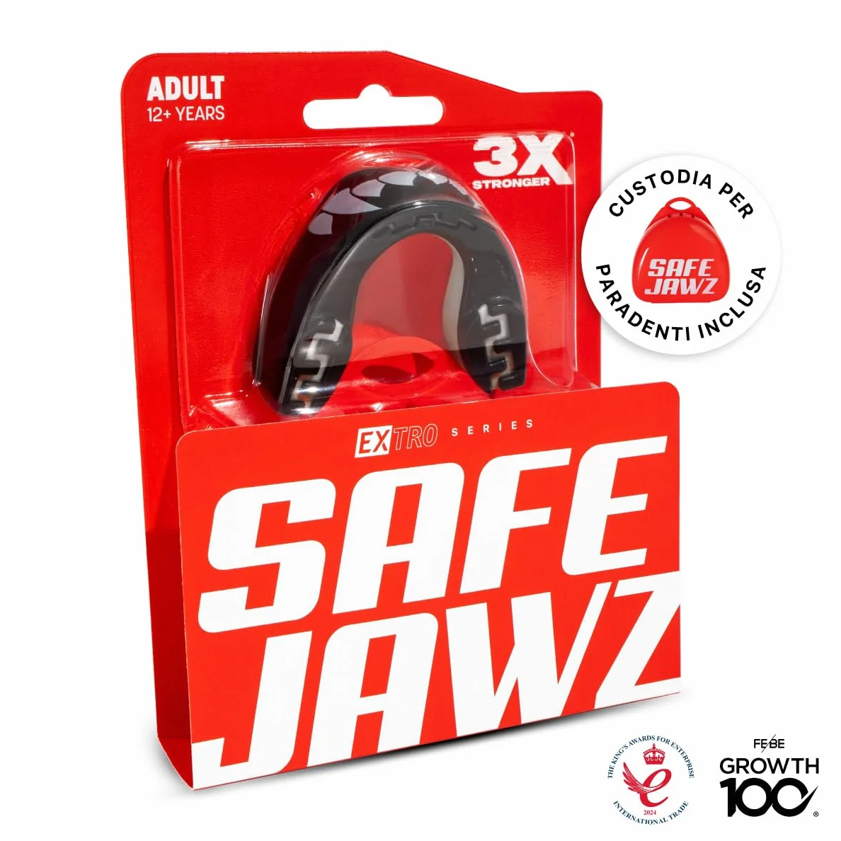 SAFEJAWZ Paradenti Sportivo Slim Fit Adulti Bambini Contatto Completo Rugby MMA Hockey Judo Boxe