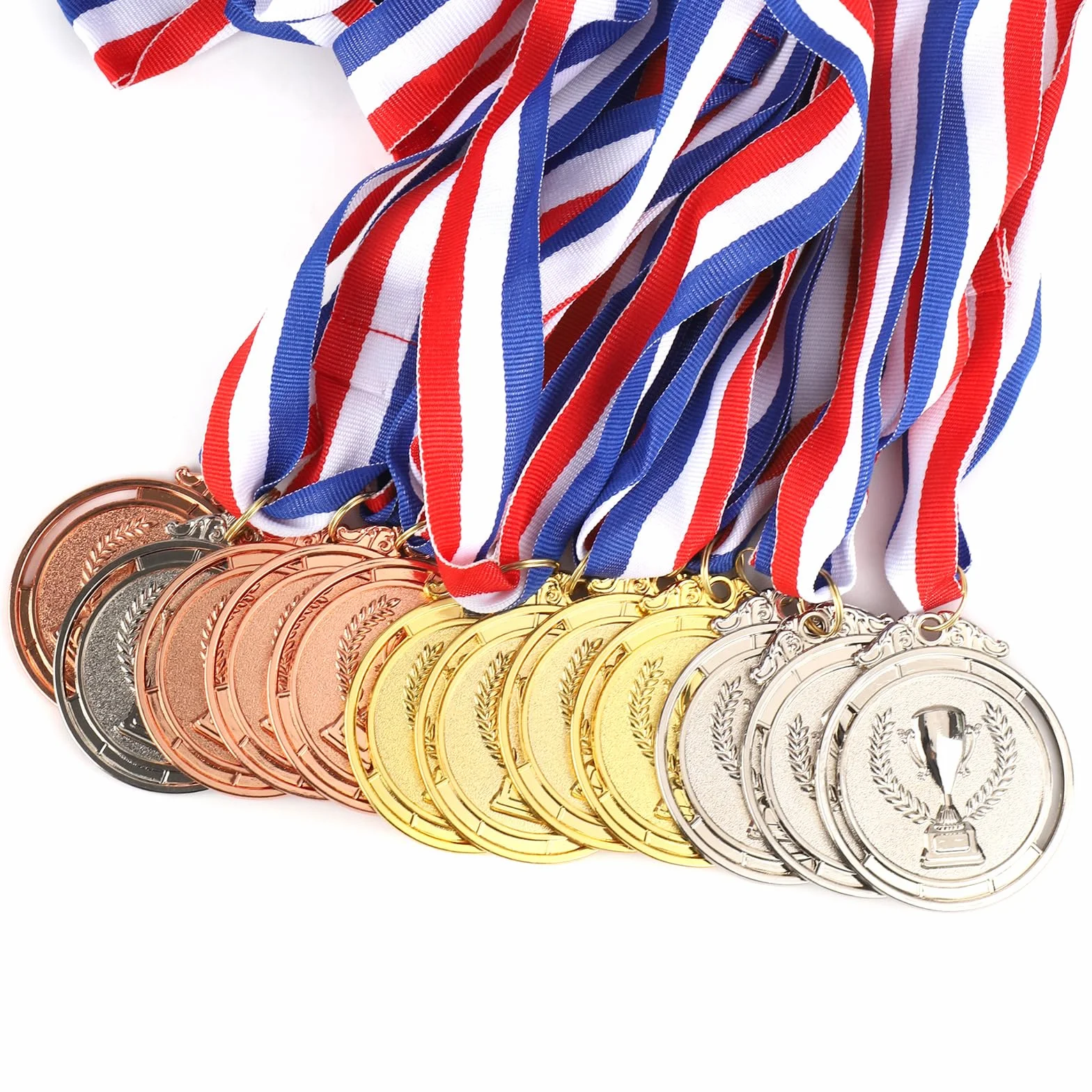 Medaglie Premio Zinco Lega Oro Argento Bronzo 12pz con Nastro da Collo in Poliestere