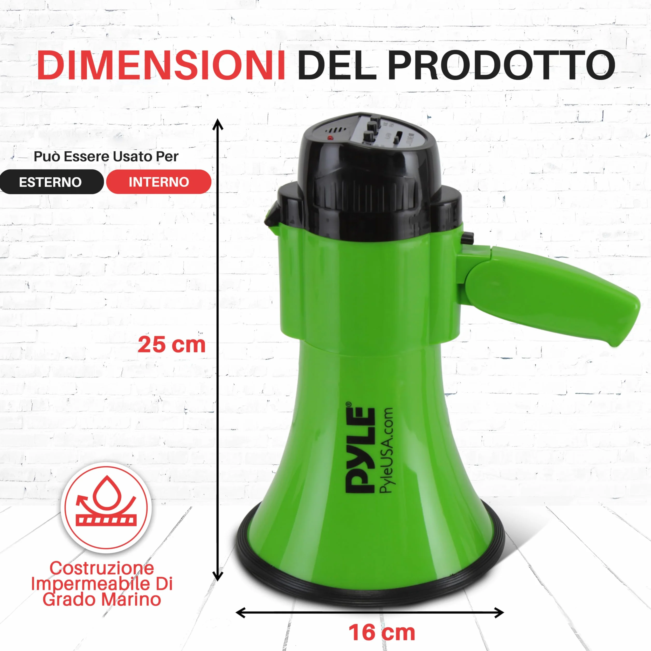 Pyle Megafono a Batteria 30W Portatile con Sirena, Microfono, 2 Modalità, Verde