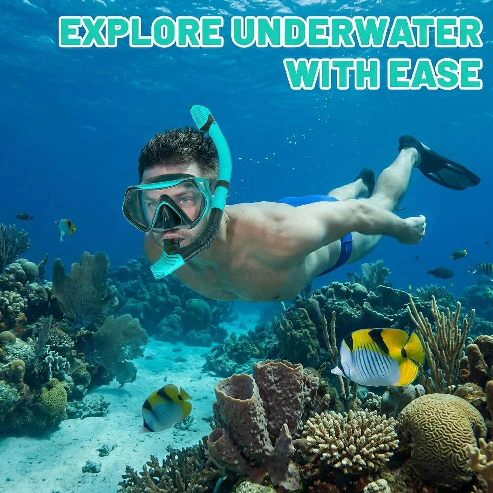 Maschera Snorkeling Panoramica 180° Set per Snorkeling con Maschera e Boccaglio Anti-Fog & Anti-Perdite Maschera Subacquea Snorkel Set Maschera Sub Regolabil per Unisex Adulto