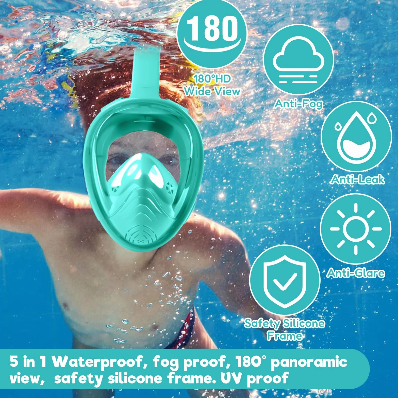 Maschera da Snorkeling per Bambini XS – Maschera Subacquea Bambini con Vista a 180°, Anti-Appannamento, Anti-Perdite, con Borsa Rete, Supporto Fotocamera e Accessori