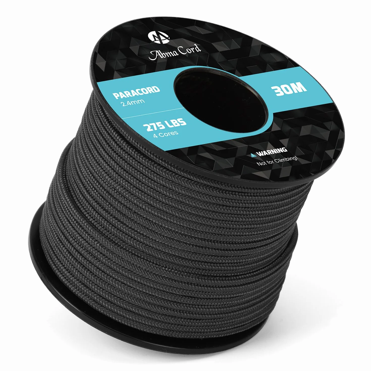 Abma Cord 30M Paracord 275 Nylon Corda 2,4 mm Cavo Multiuso Nero