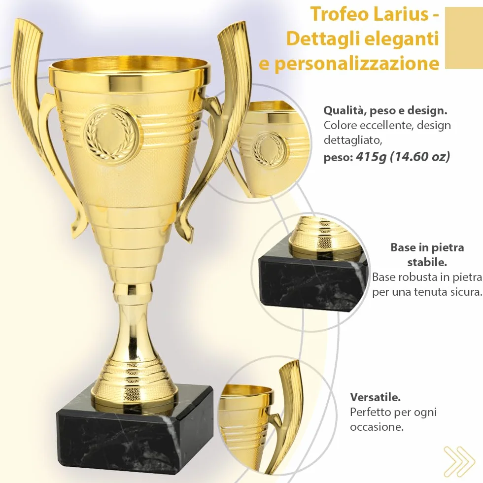 Larius Coppa 22 cm 415 g trofeo universale base in marmo personalizzabile per sport scuola concorsi premi