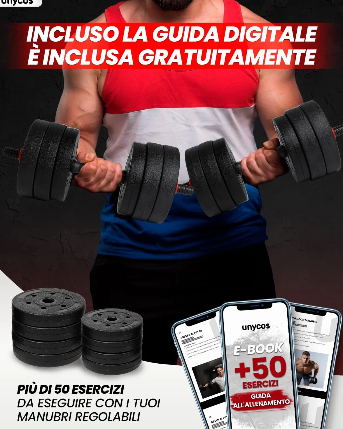 Manubri Regolabili con Dischi 10-40 kg Coppia Pesi Barra Collegamento Antiscivolo per Allenamento Palestra Casa Fitness