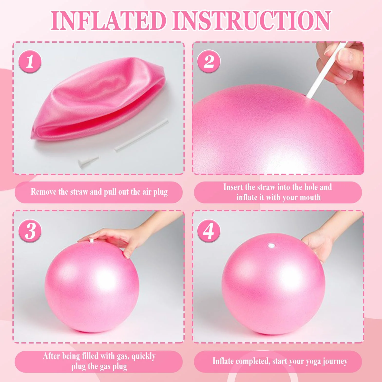 Palla Fitness Rosa 25cm Soft Pilates Anti Scoppio Fitball con Cannuccia Gonfiabile per Yoga Pilates Esercizi Equilibrio