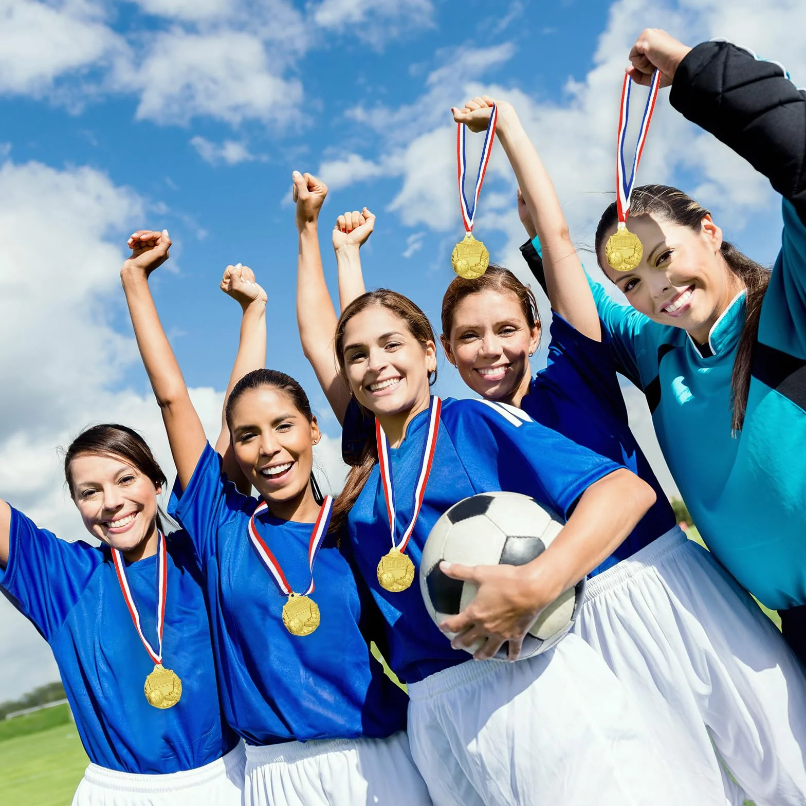 Medaglie da calcio in metallo dorato con nastro per il collo, confezione da 12 per primo posto e partecipazione