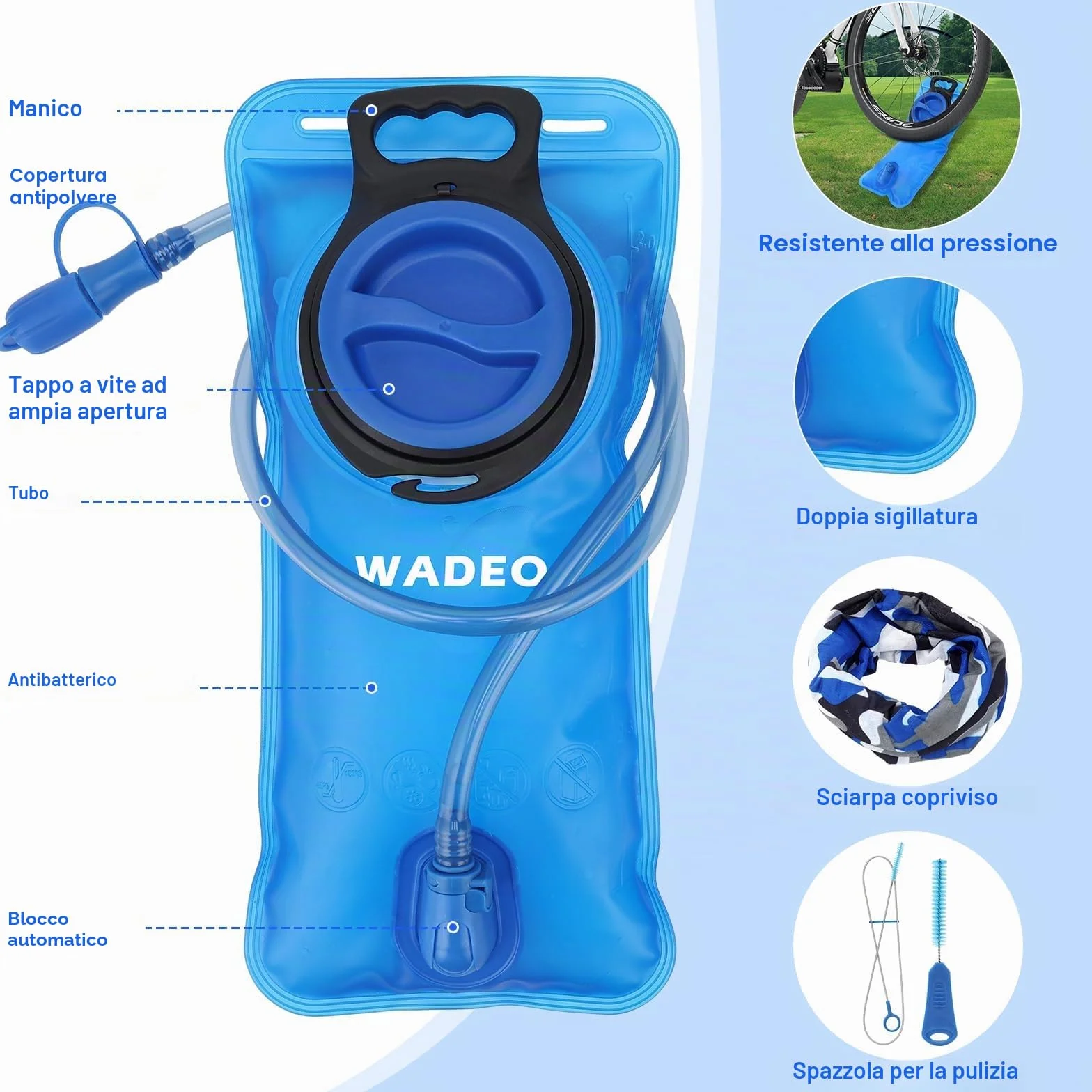 WADEO Sacca Idrica 2L, Sacca Acqua Zaino a Prova di Perdite, Senza BPA, Trekking Corsa Campeggio