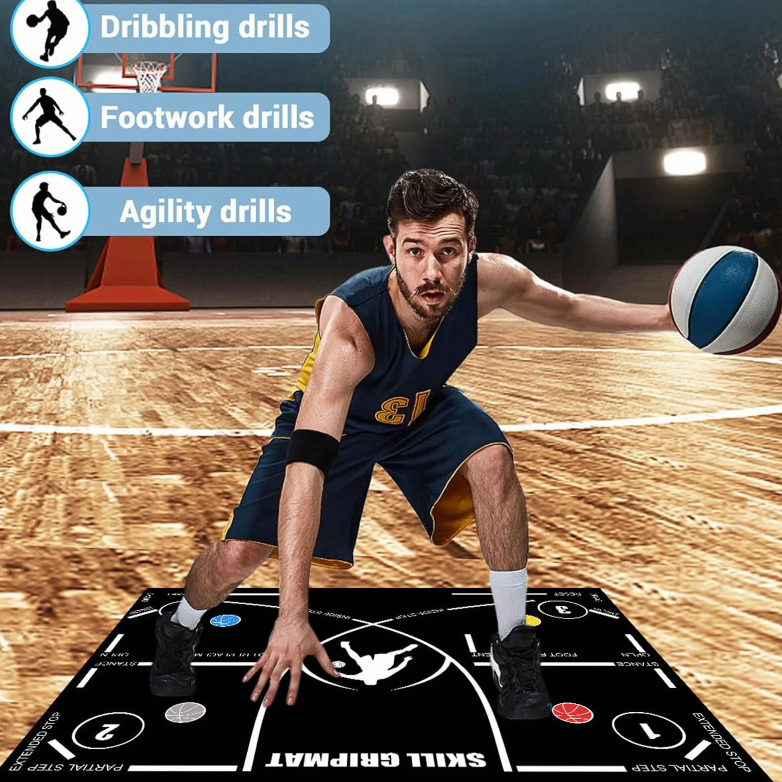 Tappetino da basket, tappetino da allenamento per agilità,Coperta portatile antiscivolo per allenatore di basket 120x86 cm - Ausili per l'allenamento, attrezzature silenziose,