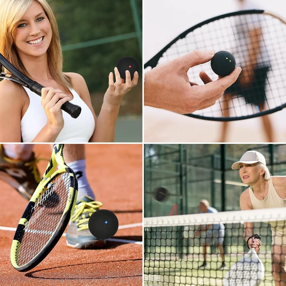 Palline da Squash 4 Pezzi Miste Punto Rosso Blu Giallo Doppio Giallo Gomma Allenamento