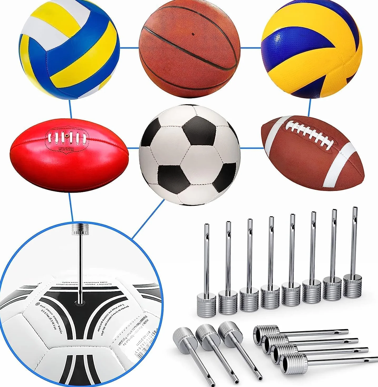 Ago per Pompa a Sfera 35 PCS per pallacanestro calcio pallavolo rugby penna di ricambio