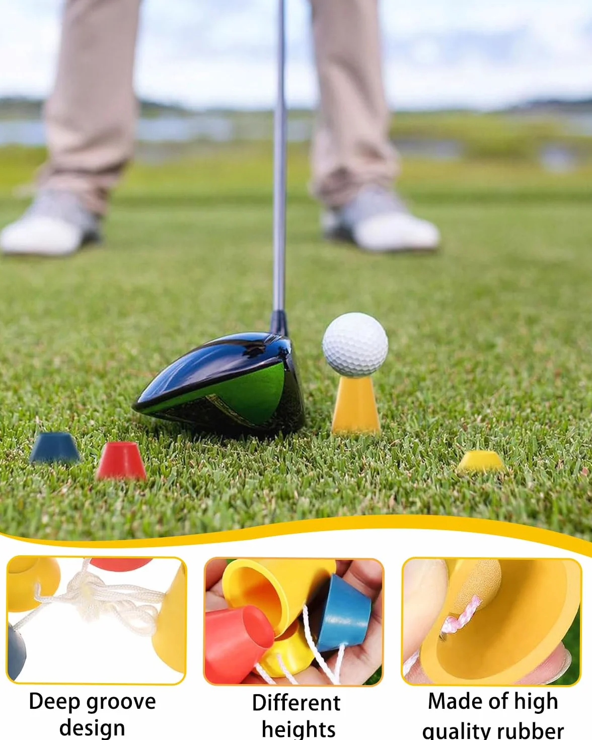 Set di 4 Tee da Golf Jumbo in Gomma, Inverno Tee Golf Gomma, Winter Golf Tee, Tees in Gomma Jumbo da Golf,per Clima Freddo, Campo da Golf, Uso Quotidiano, Interni, Esterni