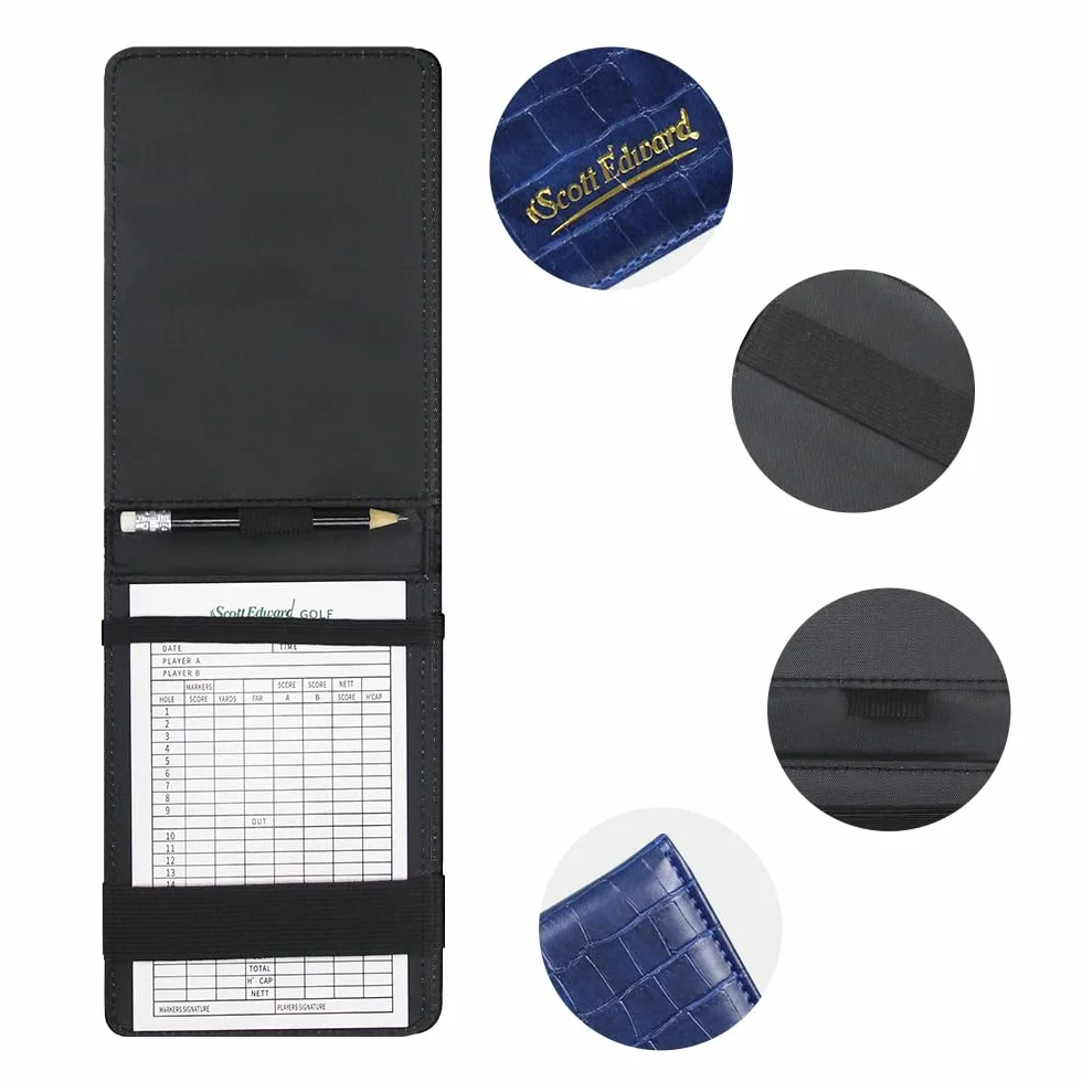 Scott Edward Golf Scorecard Cover Leather Holder Impermeabile Morbido Grigio/Nero/Blu/Arancione