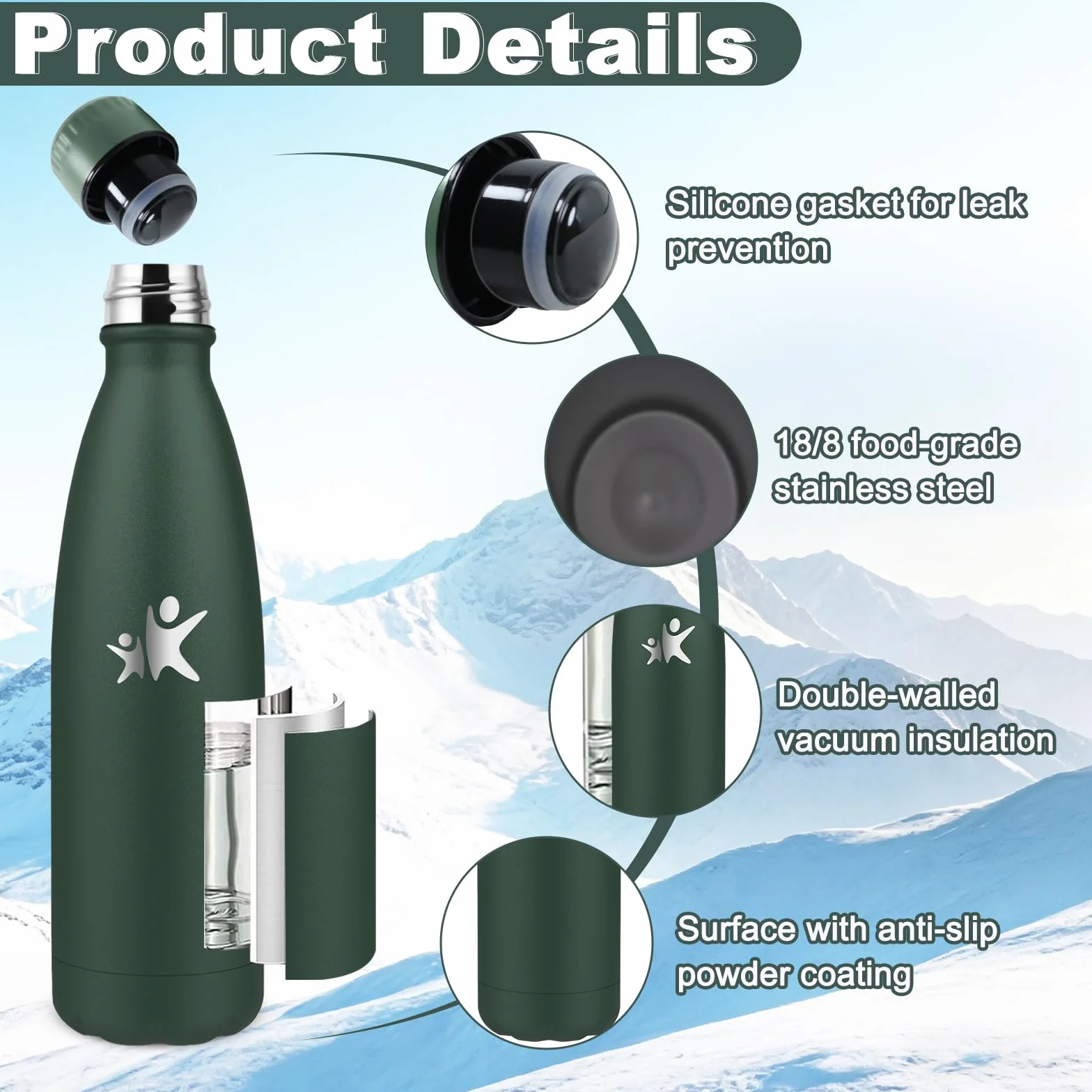Borraccia Termica 0.75L Acciaio Inox Senza BPA - Thermos Bevande Calde e Fredde per Sport, Viaggio