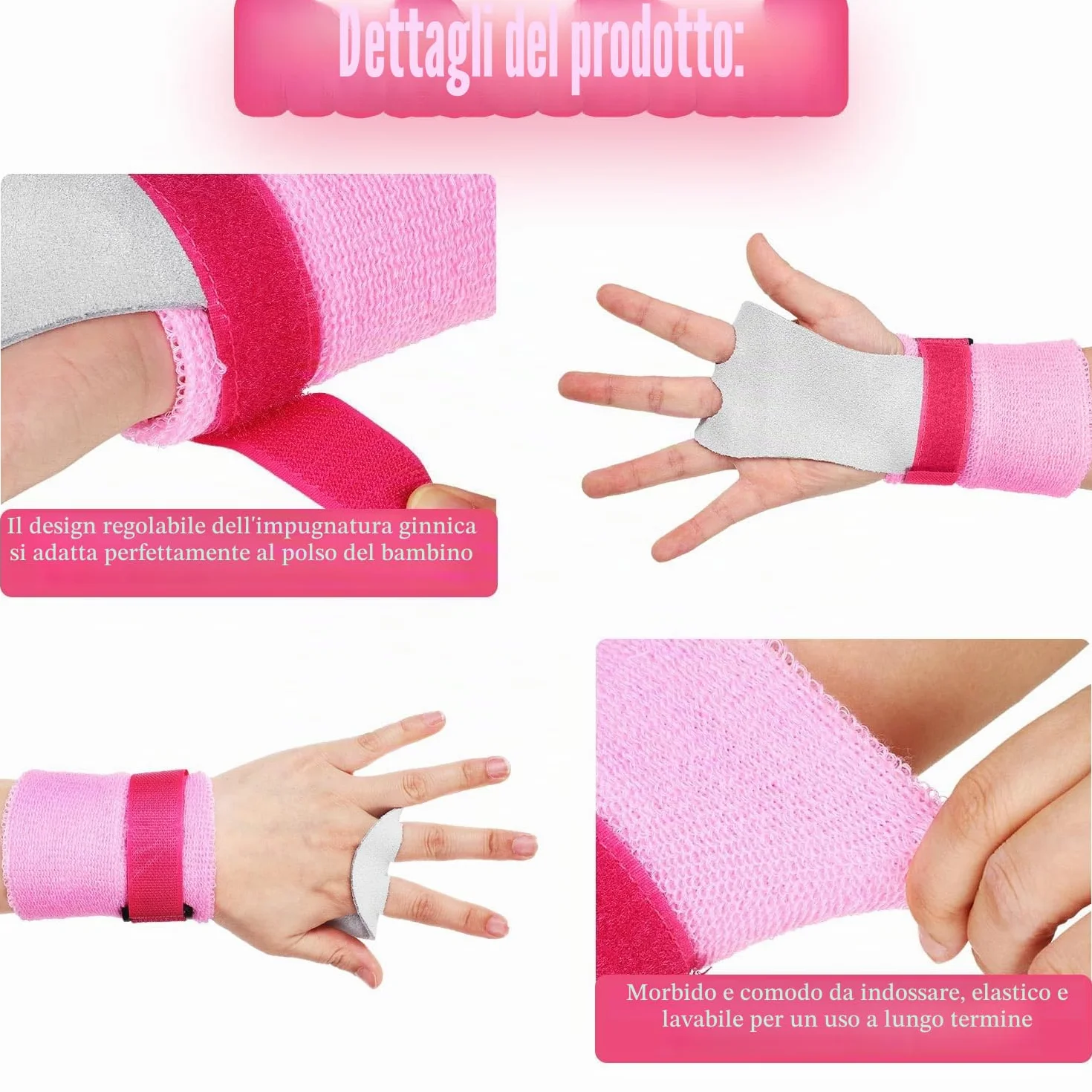 Cinturini da Polso con Presa per Ginnastica Sportiva, Protezione del Polso per Sollevamento Pesi per Ragazze Bambini (Rosa)