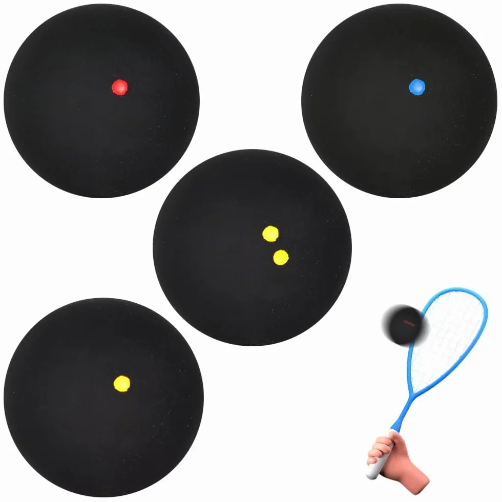 Palline da Squash 4 Pezzi Miste Punto Rosso Blu Giallo Doppio Giallo Gomma Allenamento