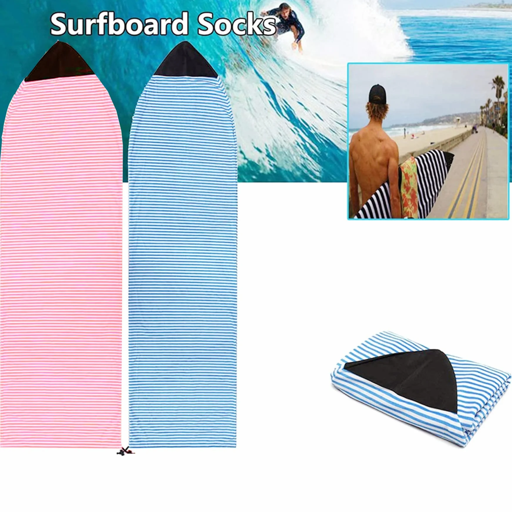 Surfboard Sock Cover per tavola da surf, asciugatura rapida, coulisse, protezione naso imbottita