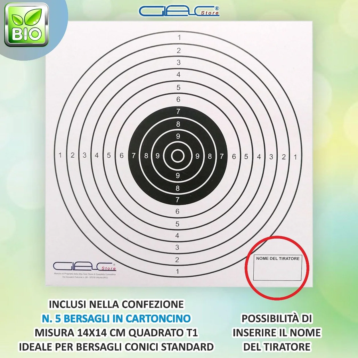 Pallini BB Biodegradabili Bio 500gr 6mm Softair Verdi Bianchi 0,20 0,23 0,25 Grammi con 5 Bersagli 14x14
