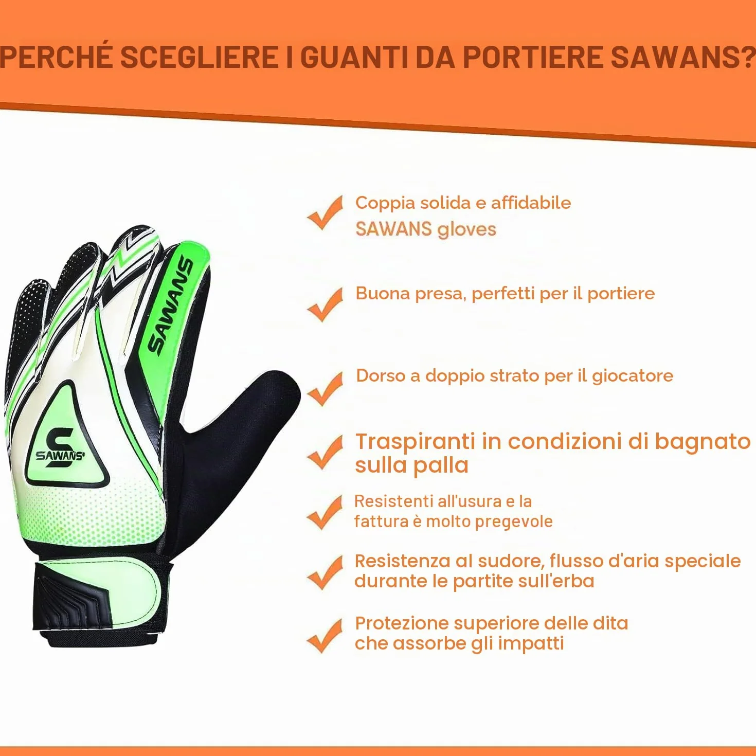 SAWANS Guanti da portiere da calcio Ragazzi Bambini Giovani adulti Protezione