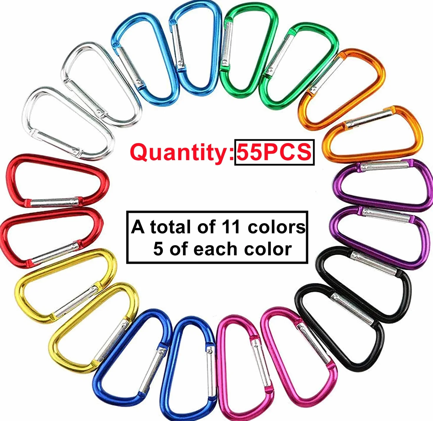 Moschettoni ad Anello a D 55 Pezzi Multicolore per Arrampicata Campeggio Pesca