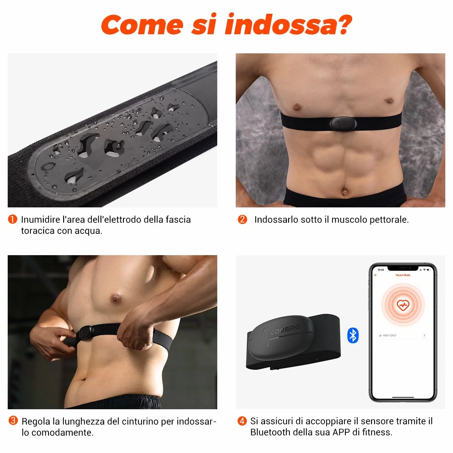 COOSPO H6 Pulsometro Fascia Toracica Cardio Bluetooth ANT+ HRM Corsa Ciclismo