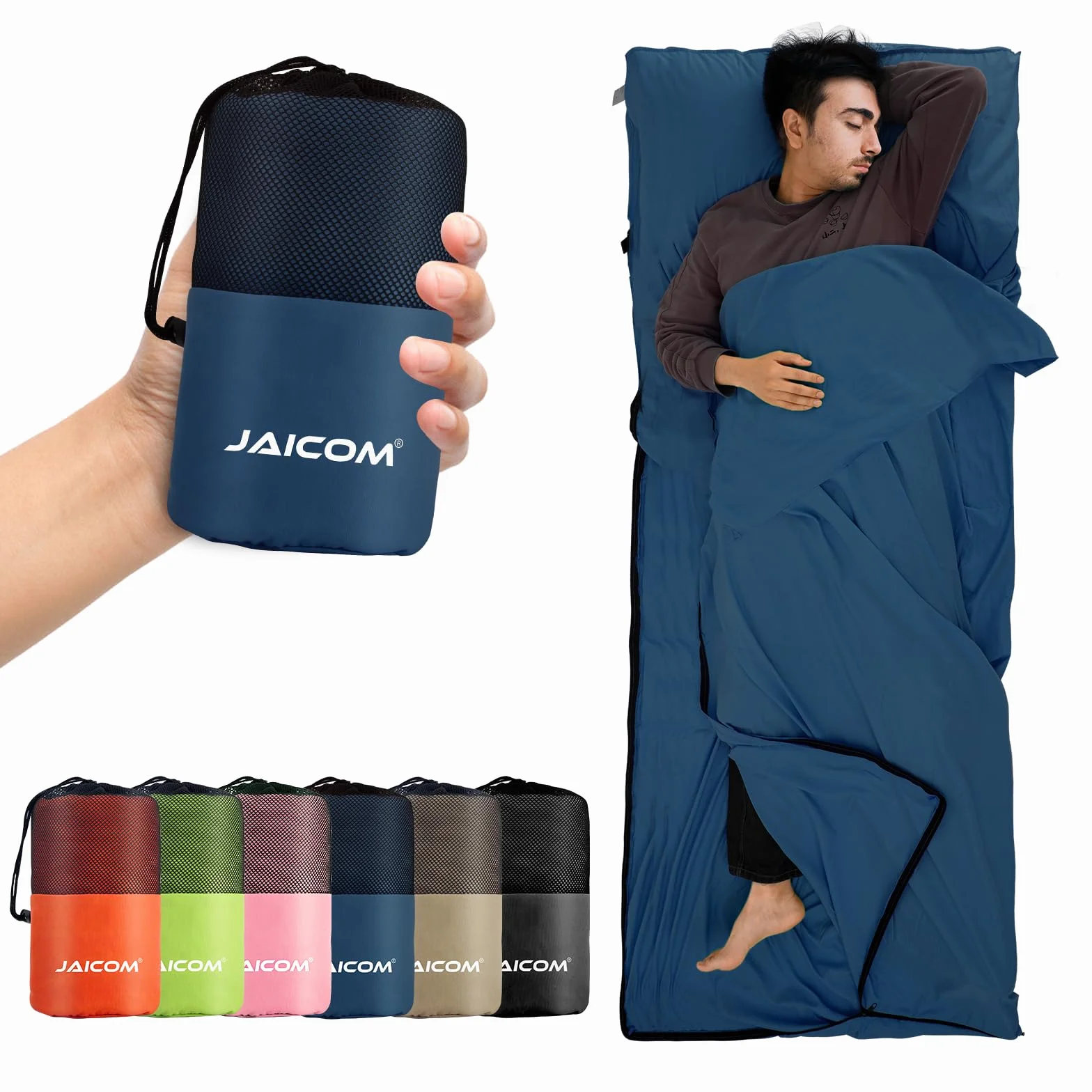 JAICOM Sacco Lenzuolo da Viaggio Ultraleggero e Compatto 220x90cm per Campeggio Escursionismo Ostello