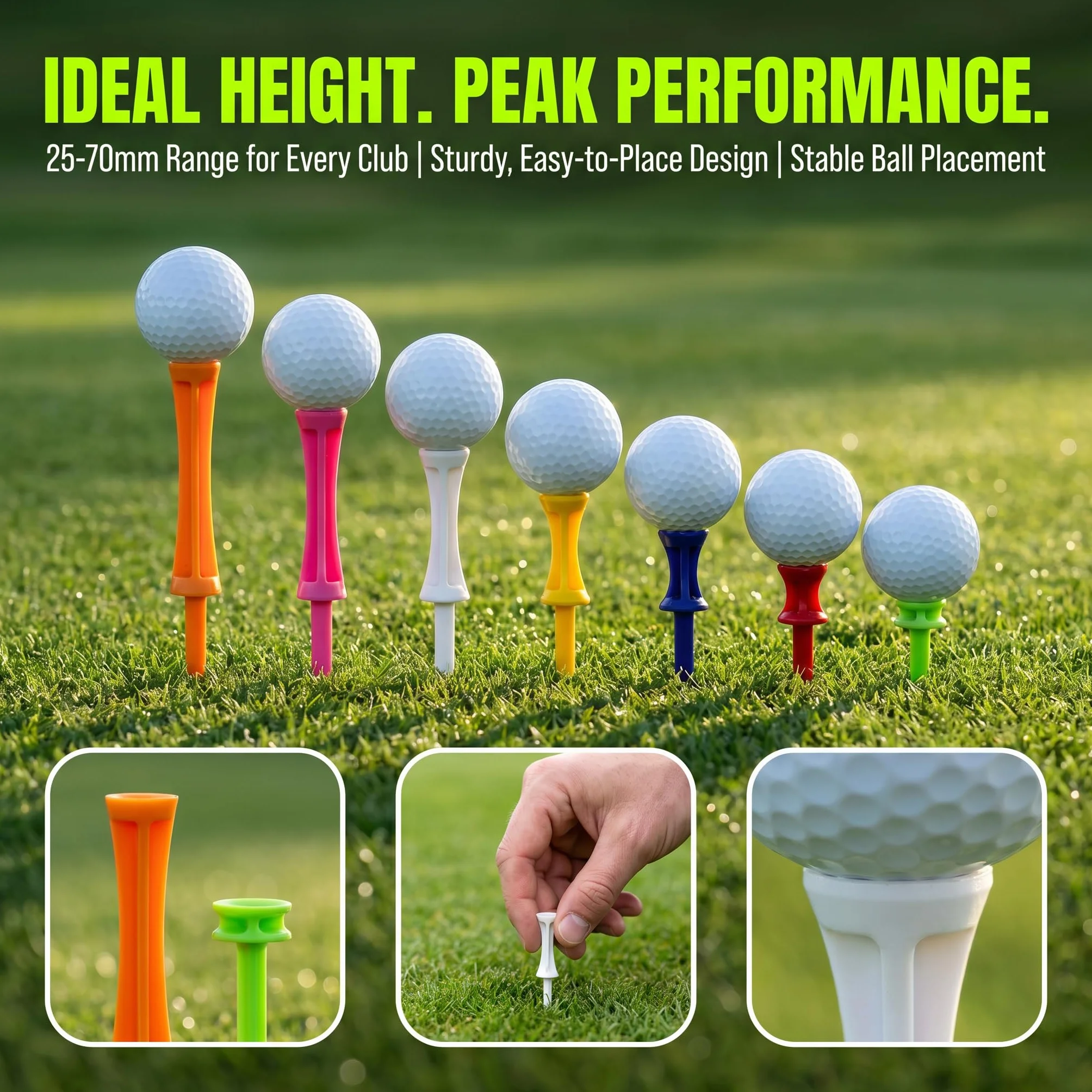 SZXMDKH Tee da golf in plastica, 70 pezzi di dimensioni miste, tee da golf resistenti per l'inverno, piccoli tee da castello in diversi colori (5 mm, 32 mm, 39 mm, 45 mm, 51 mm, 59 mm, 70 mm)