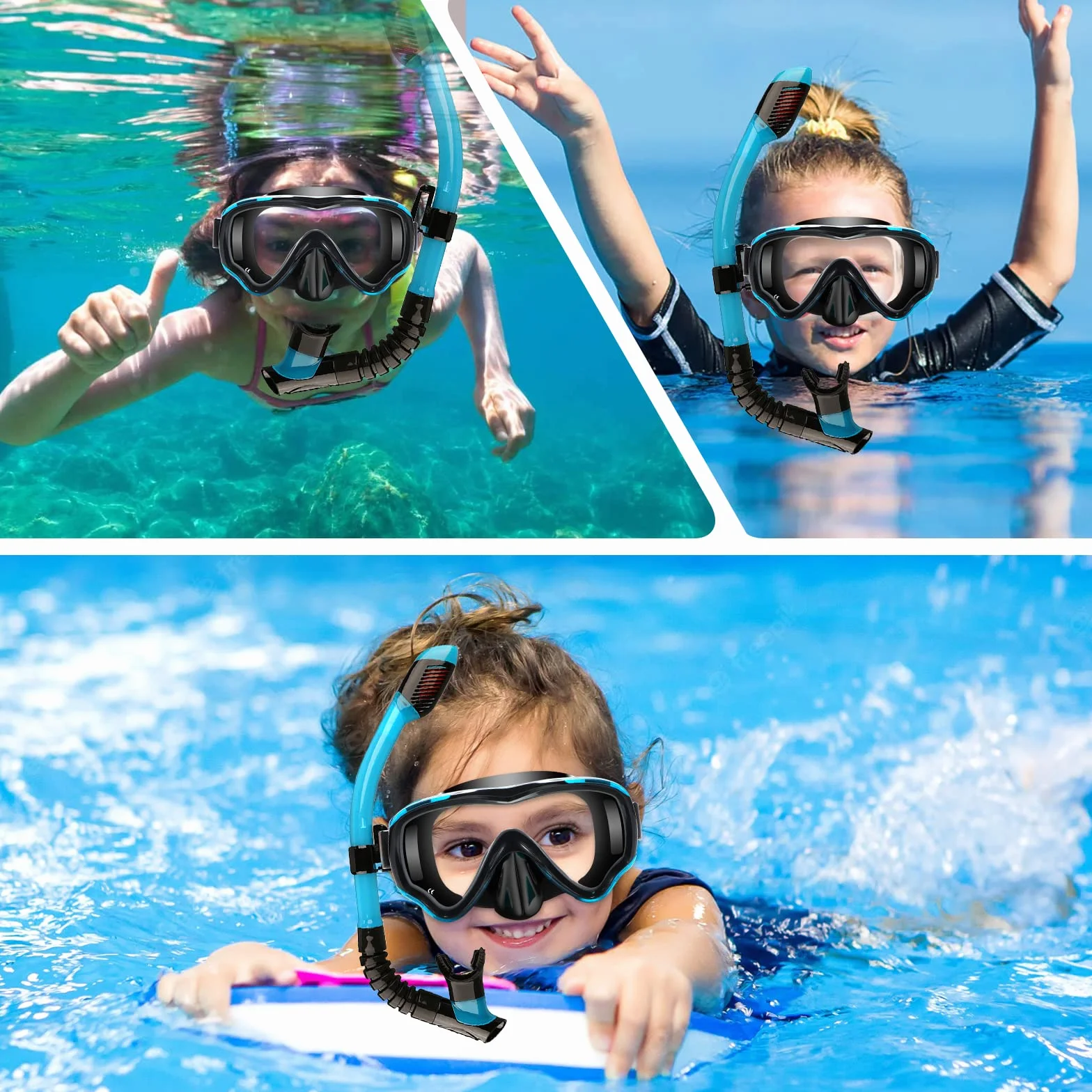 Maschera Immersione per Bambini,Maschera per Immersioni Anti-Nebbia & Anti-Perdite Panoramica 180°,Dotato di Tappi per le Orecchie e Clip per il Naso,Adatto a Bambini dai 4 ai 16 Anni