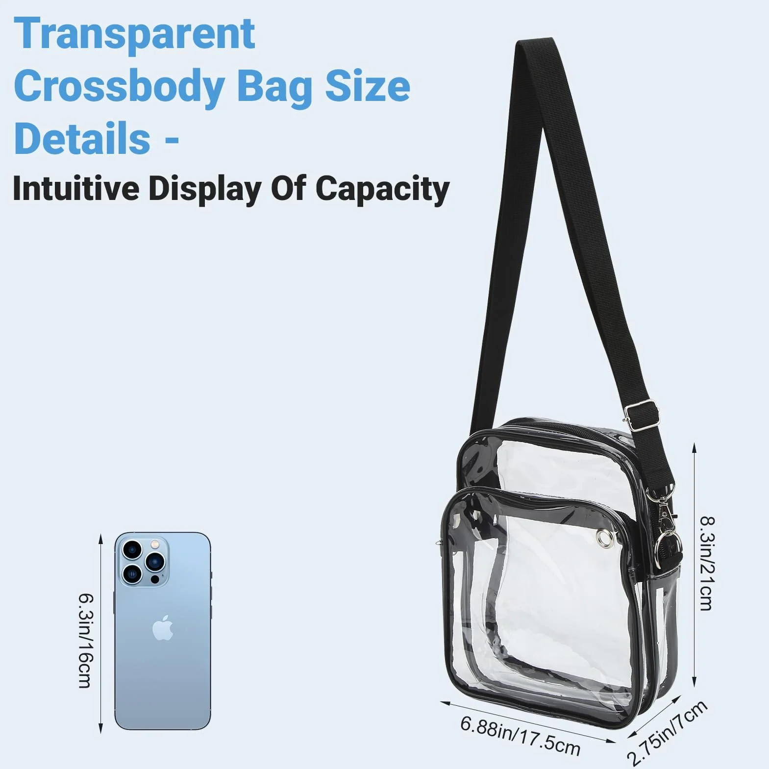 Borsa da Stadio Trasparente a Tracolla in PVC Antisporco Resistente all'Acqua
