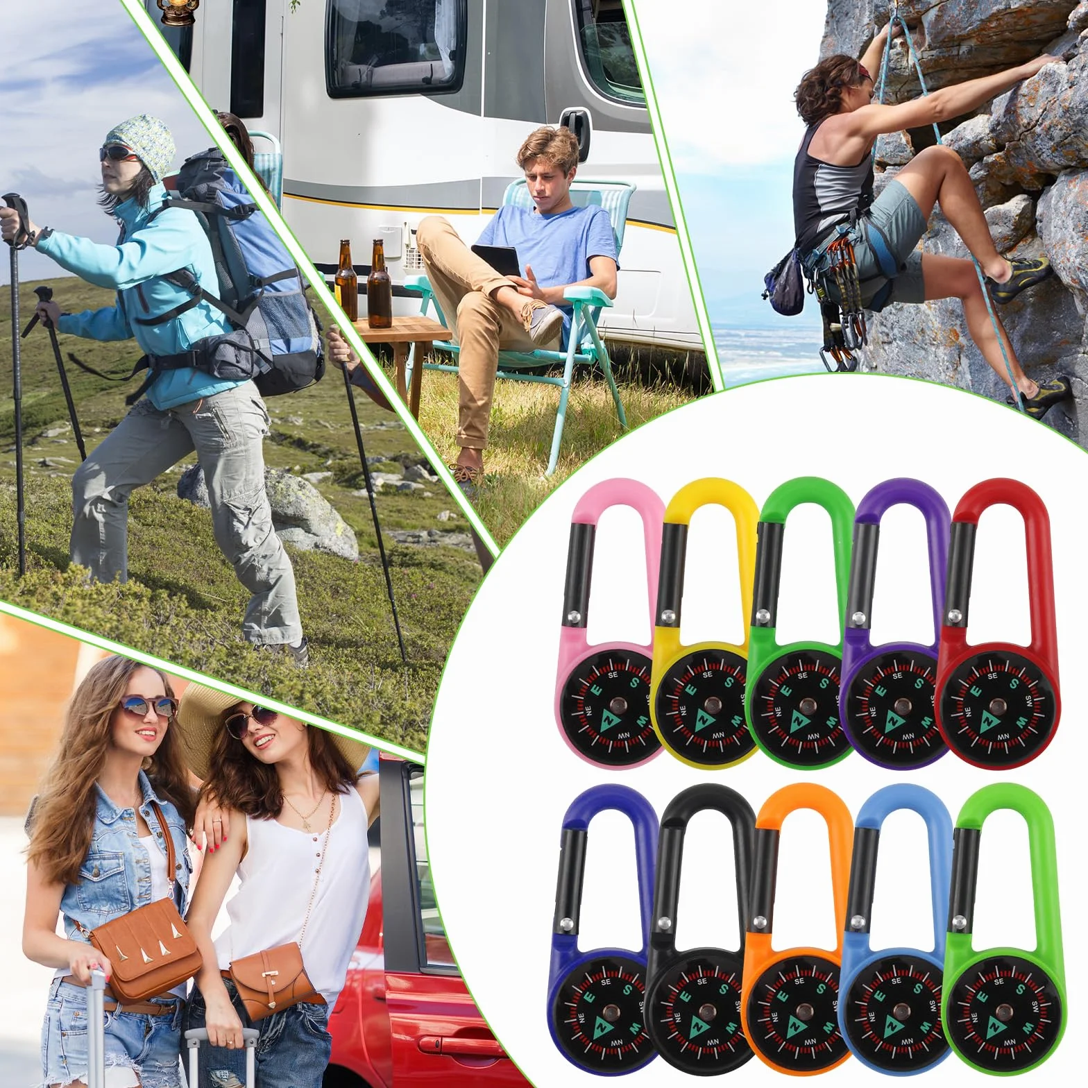 20 Pezzi Bussola Portachiavi, Moschettone Bussola Bambini, Mini Bussole da Campeggio, Colorata, Navigazione, Orienteering