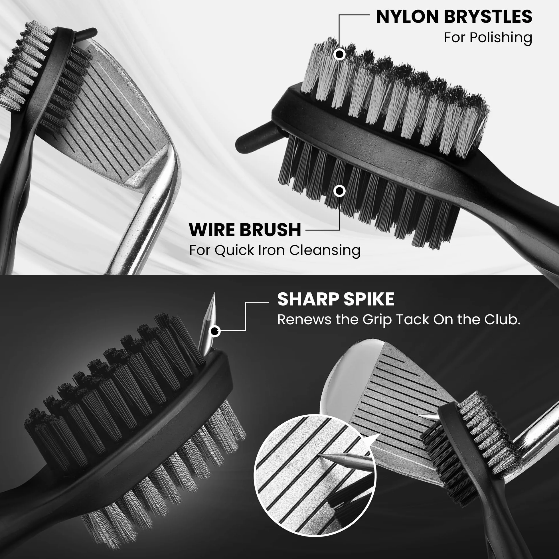 Kit Pulizia Mazze da Golf 3 Pezzi - Spazzola per Scanalature, Panno e Detergente Spray