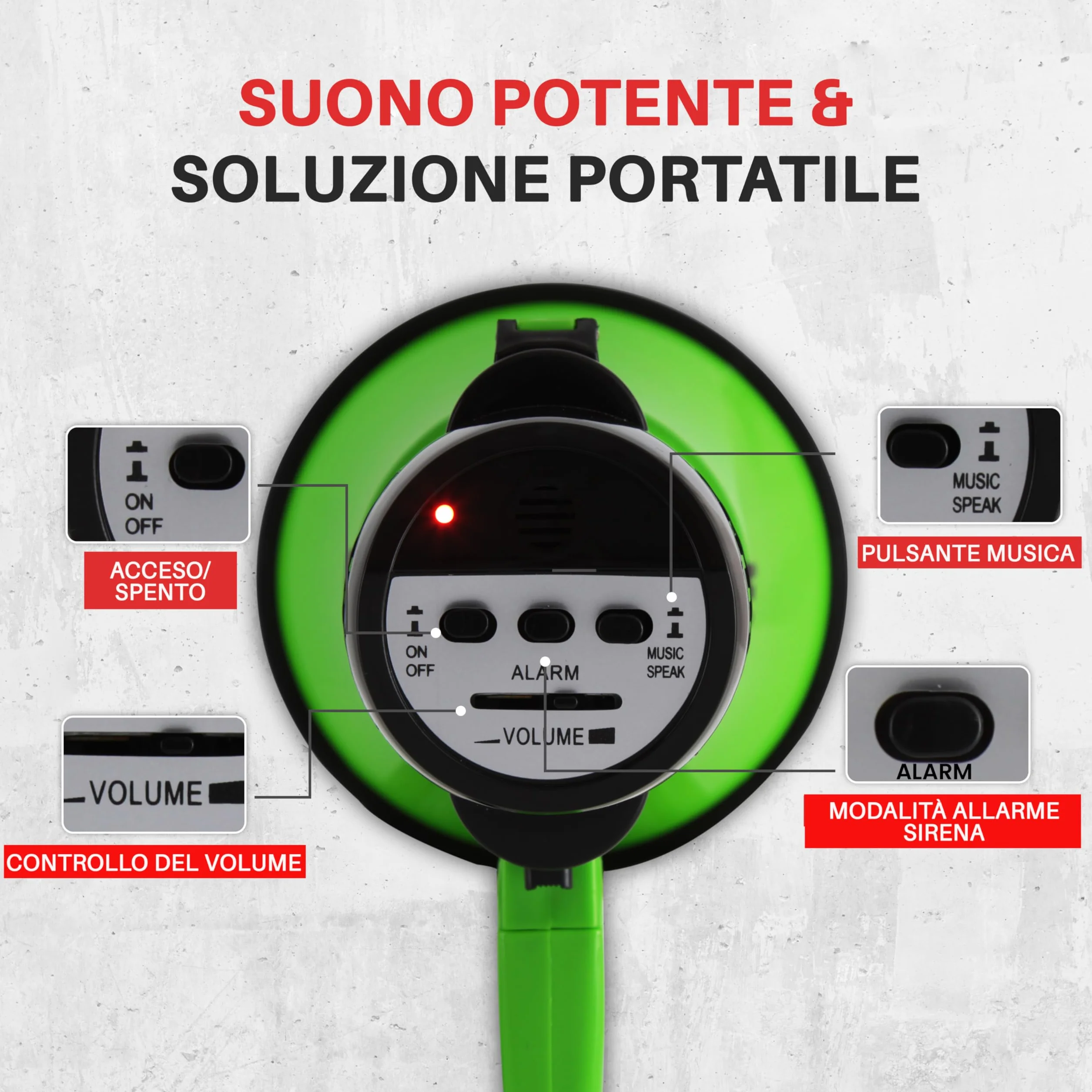 Pyle Megafono a Batteria 30W Portatile con Sirena, Microfono, 2 Modalità, Verde