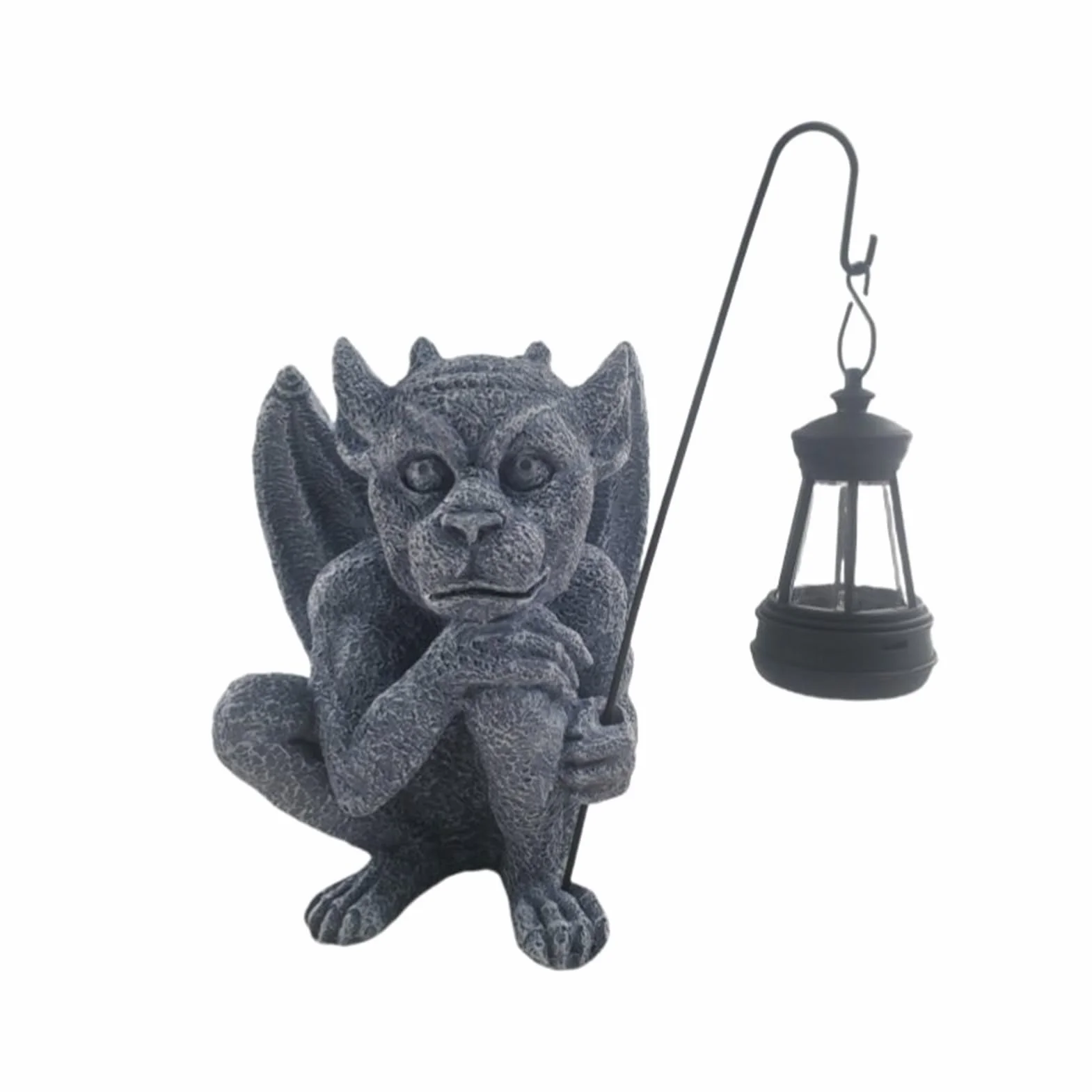BestAlice Statua del Gargoyle, Statuetta Scultura del Guardiano del Giardino con Luce, Statua Gotica per Interni Ed Esterni da Giardino, Statua della Decorazione Gotica del