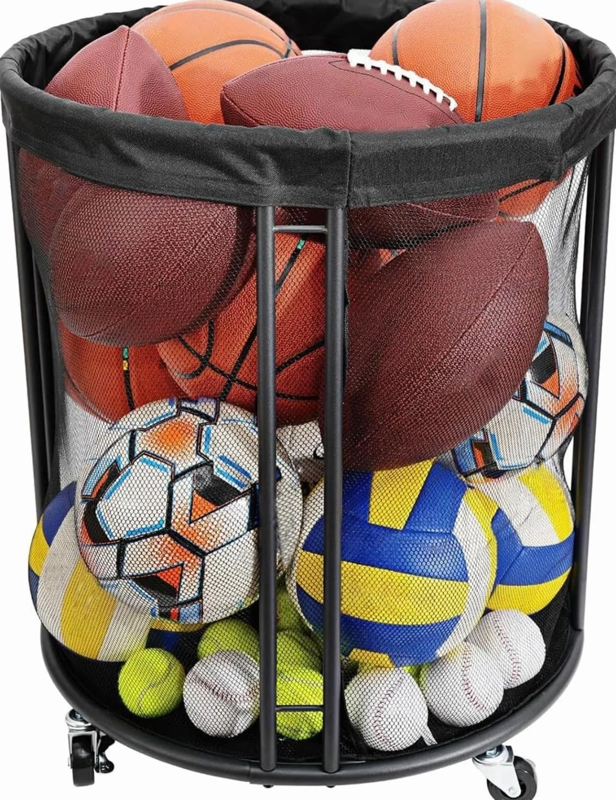Contenitore Portatile per Palline da Garage, Cestino a Rete di Grande capacità, 60 x 60 x 62 cm, Ideale per Garage, Attrezzature Sportive, Piscina, Patio, Giardino