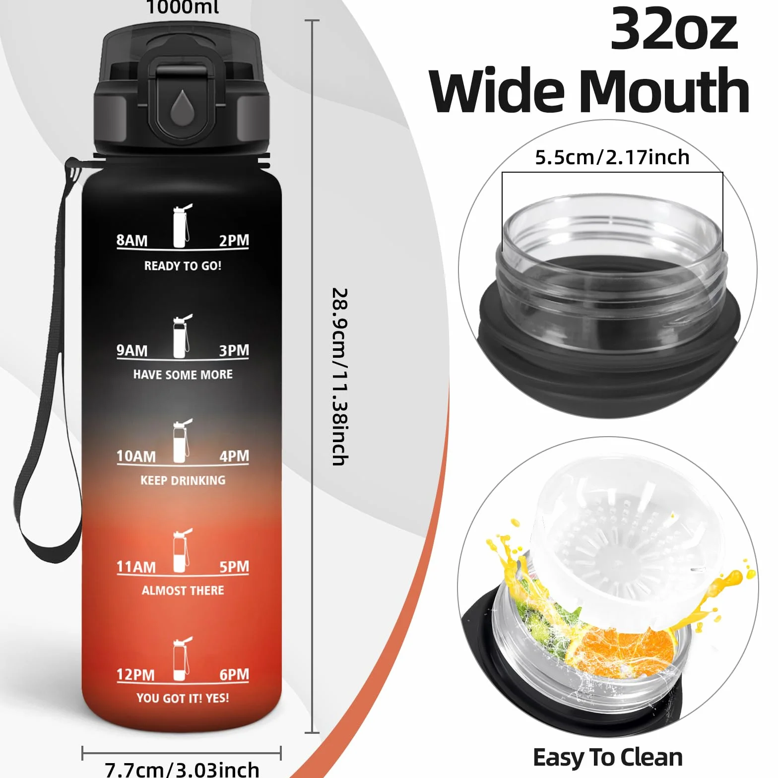 Motswedi Borraccia 1 litro Riutilizzabile a Prova di Perdite Senza BPA Nero Rosso