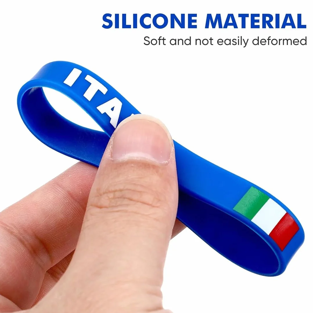Figc Italia Braccialetti In Gomma Ufficiali Nazionale Italiana, Braccialetto Con Bandiera Nazionale, 6 Pezzi